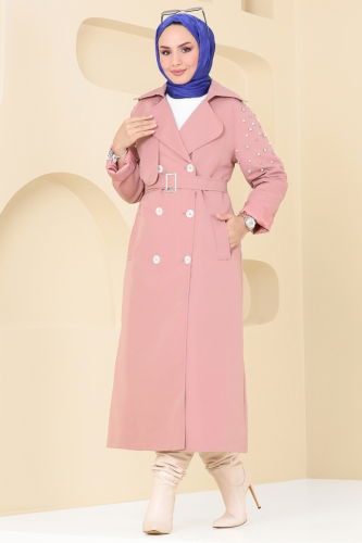 moda selvim Trenchcoat 4629MDH809 Pink - Thumbnail