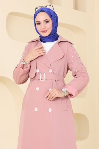 moda selvim Trenchcoat 4629MDH809 Pink - Thumbnail