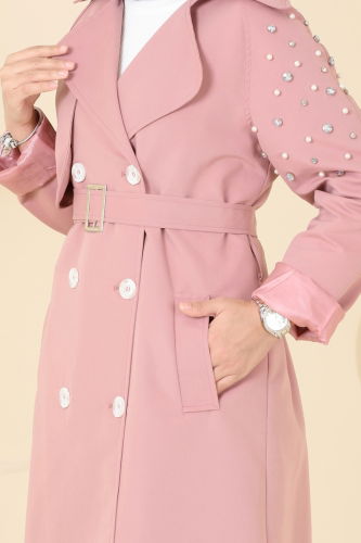 moda selvim Trenchcoat 4629MDH809 Pink - Thumbnail