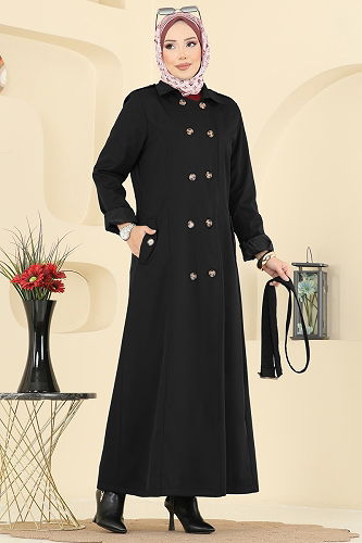 moda selvim Trenchcoat 4901ORG1169 Black - Thumbnail