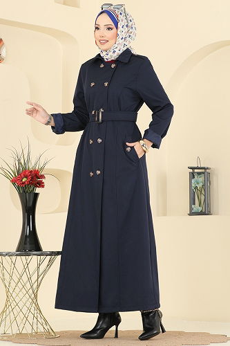 moda selvim Trenchcoat 4901ORG1169 Navy Blue - Thumbnail