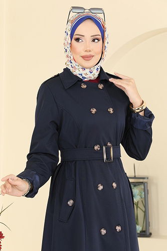 moda selvim Trenchcoat 4901ORG1169 Navy Blue - Thumbnail