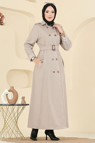 moda selvim Trenchcoat 4901ORG1169 Stone - Thumbnail