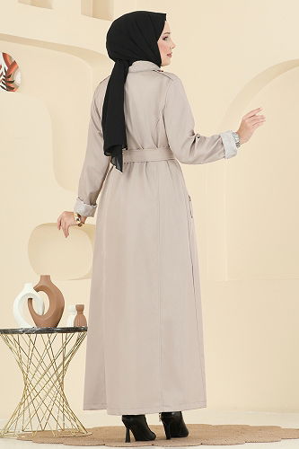 moda selvim Trenchcoat 4901ORG1169 Stone - Thumbnail