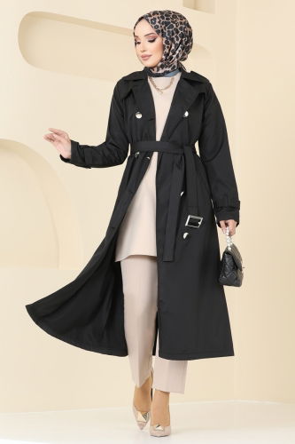 moda selvim Trenchcoat 530MP806 Black - Thumbnail