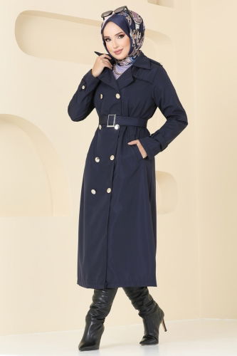 moda selvim Trenchcoat 530MP806 Navy Blue - Thumbnail