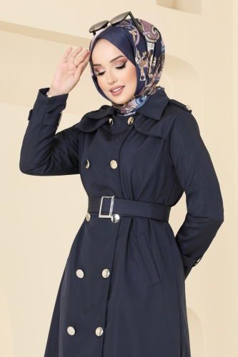 moda selvim Trenchcoat 530MP806 Navy Blue - Thumbnail