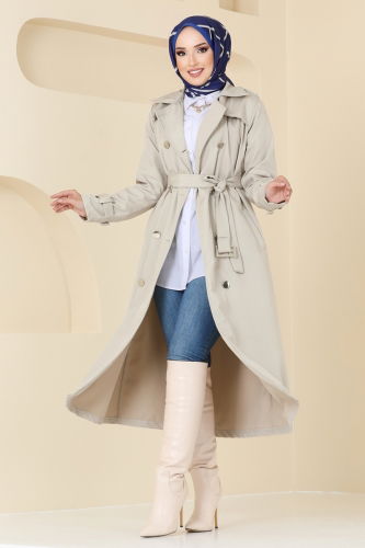 moda selvim Trenchcoat 530MP806 Stone - Thumbnail