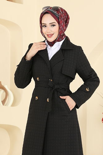 moda selvim Trenchcoat 5517ZRF469 Black - Thumbnail