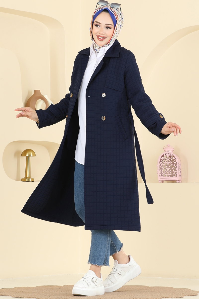 Trenchcoat 5517ZRF469 Navy Blue - Moda Selvim