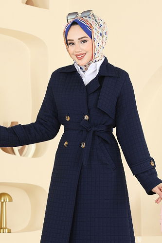 moda selvim Trenchcoat 5517ZRF469 Navy Blue - Thumbnail