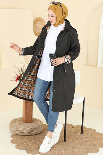 moda selvim Trenchcoat 5533ZRF469 Black - Thumbnail