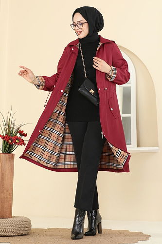moda selvim Trenchcoat 5533ZRF469 Red - Thumbnail