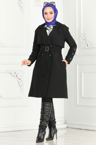 moda selvim Trenchcoat 6117BSK463 Black - Thumbnail