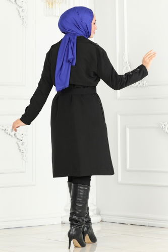 moda selvim Trenchcoat 6117BSK463 Black - Thumbnail