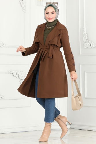 moda selvim Trenchcoat 6117BSK463 Brown - Thumbnail