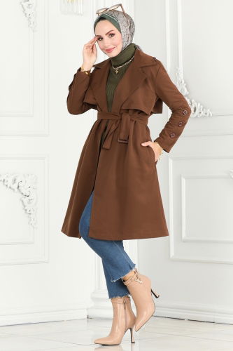 moda selvim Trenchcoat 6117BSK463 Brown - Thumbnail