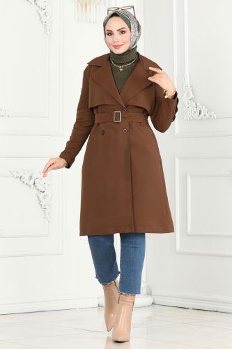 moda selvim Trenchcoat 6117BSK463 Brown - Thumbnail