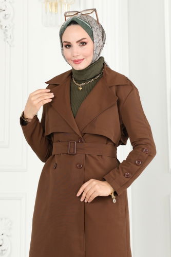 moda selvim Trenchcoat 6117BSK463 Brown - Thumbnail