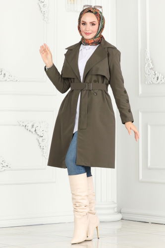 moda selvim Trenchcoat 6117BSK463 Khaki - Thumbnail