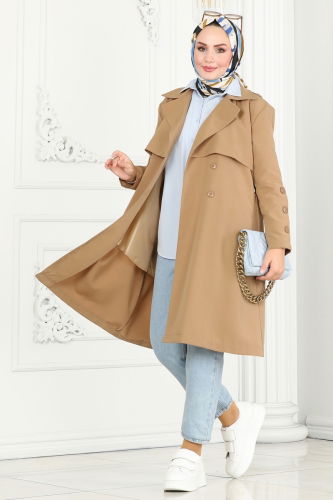 moda selvim Trenchcoat 6117BSK463 Latte - Thumbnail