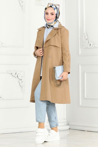 moda selvim Trenchcoat 6117BSK463 Latte - Thumbnail