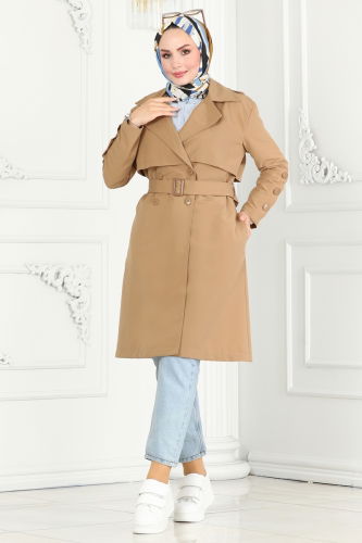 moda selvim Trenchcoat 6117BSK463 Latte - Thumbnail