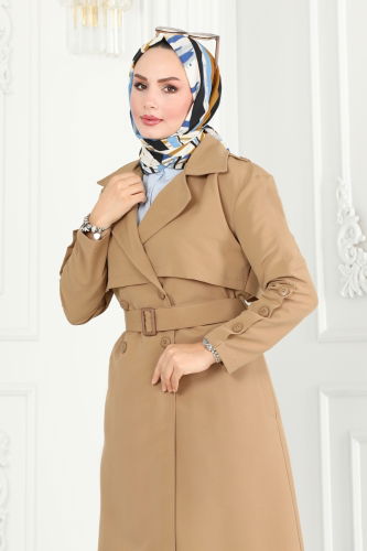 moda selvim Trenchcoat 6117BSK463 Latte - Thumbnail