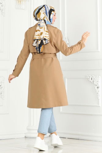 moda selvim Trenchcoat 6117BSK463 Latte - Thumbnail