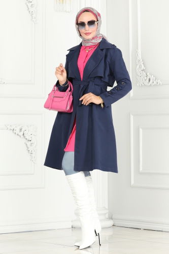 moda selvim Trenchcoat 6117BSK463 Navy Blue - Thumbnail