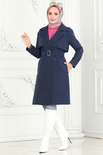 moda selvim Trenchcoat 6117BSK463 Navy Blue - Thumbnail