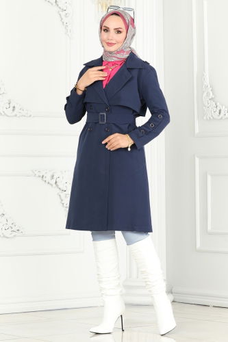 moda selvim Trenchcoat 6117BSK463 Navy Blue - Thumbnail