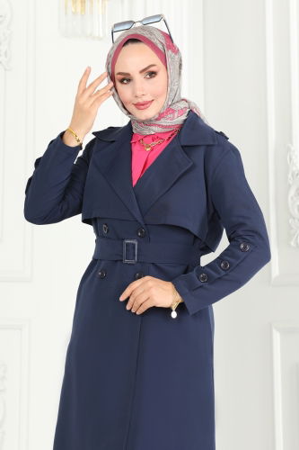 moda selvim Trenchcoat 6117BSK463 Navy Blue - Thumbnail