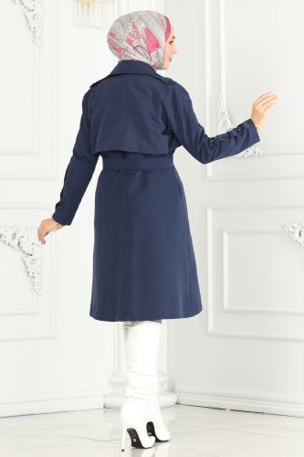 moda selvim Trenchcoat 6117BSK463 Navy Blue - Thumbnail