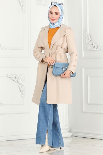 moda selvim Trenchcoat 6117BSK463 Stone - Thumbnail