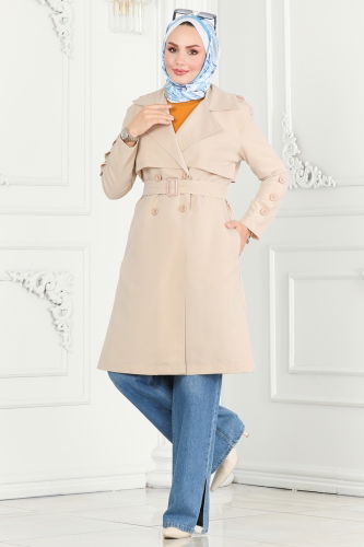 moda selvim Trenchcoat 6117BSK463 Stone - Thumbnail