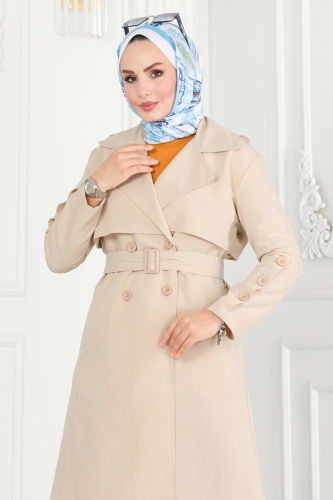 moda selvim Trenchcoat 6117BSK463 Stone - Thumbnail