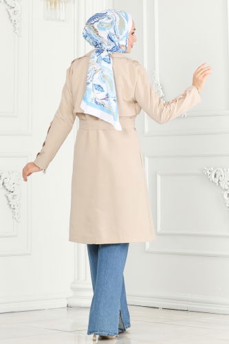 moda selvim Trenchcoat 6117BSK463 Stone - Thumbnail