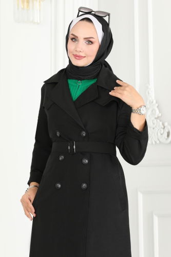 moda selvim Trenchcoat 6122BSK463 Black - Thumbnail