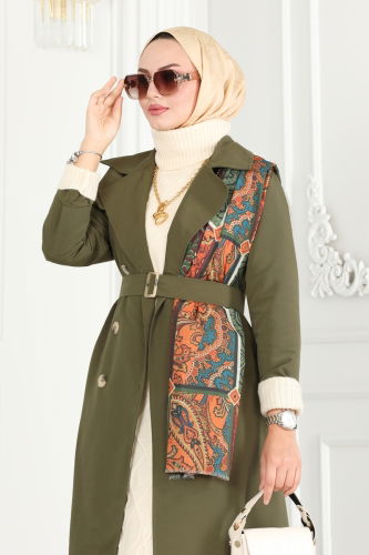 moda selvim Trenchcoat 6122BSK463 Khaki - Thumbnail