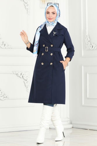 moda selvim Trenchcoat 6122BSK463 Navy Blue - Thumbnail