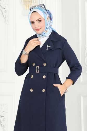 moda selvim TRENCHCOAT 6122BSK463 Navy Blue - Thumbnail