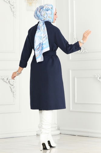 moda selvim Trenchcoat 6122BSK463 Navy Blue - Thumbnail