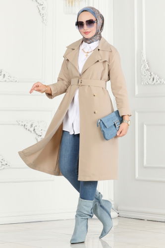 moda selvim Trenchcoat 6122BSK463 Stone - Thumbnail