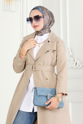 moda selvim Trenchcoat 6122BSK463 Stone - Thumbnail