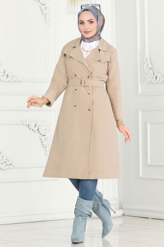 moda selvim Trenchcoat 6122BSK463 Stone - Thumbnail