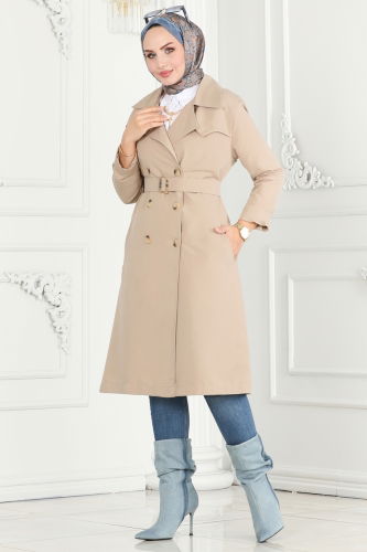 moda selvim TRENCHCOAT 6122BSK463 Stone - Thumbnail