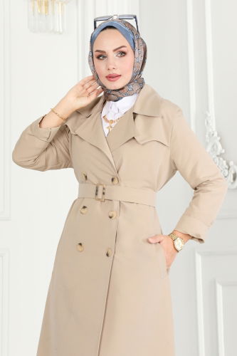 moda selvim TRENCHCOAT 6122BSK463 Stone - Thumbnail