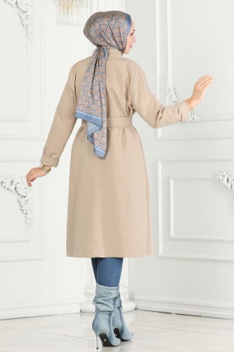 moda selvim Trenchcoat 6122BSK463 Stone - Thumbnail