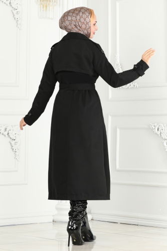 moda selvim Trenchcoat 6126BSK463 Black - Thumbnail